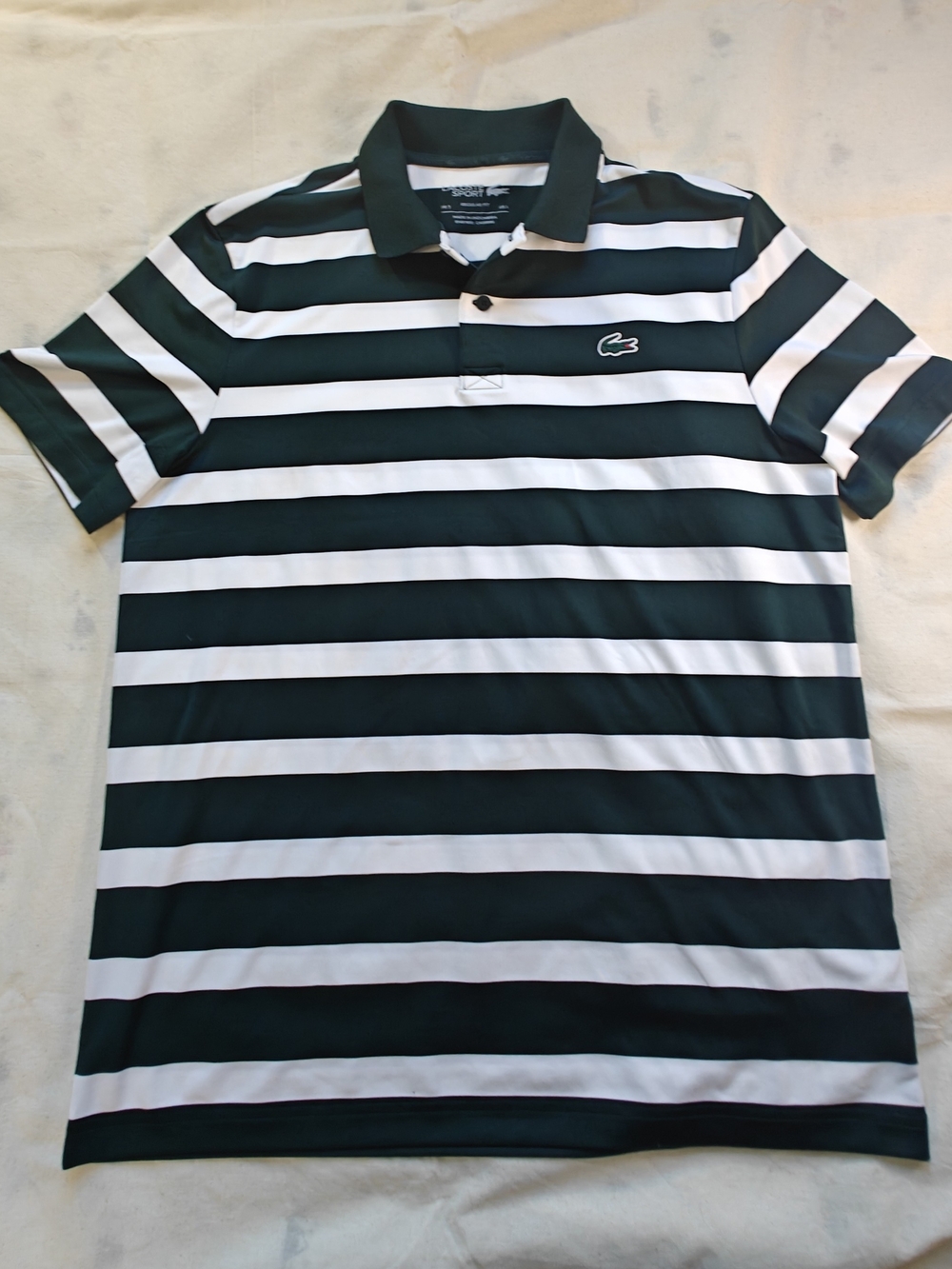 Lacoste Men’s Green & White Striped Polo Shirt Size L